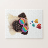 Puzzle Chien Carlin avec coeurs Saint-Valentin (Horizontal)