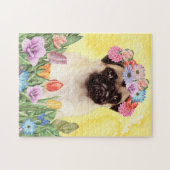 Puzzle Chien carlin avec fleurs Printemps (Horizontal)