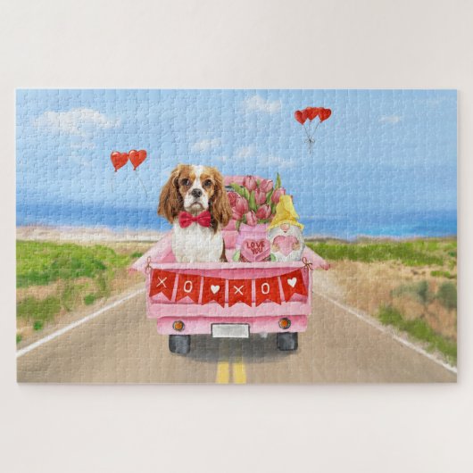 Puzzle Chien Cavalier King Camion de la Saint-Valentin Cœ (Horizontal)