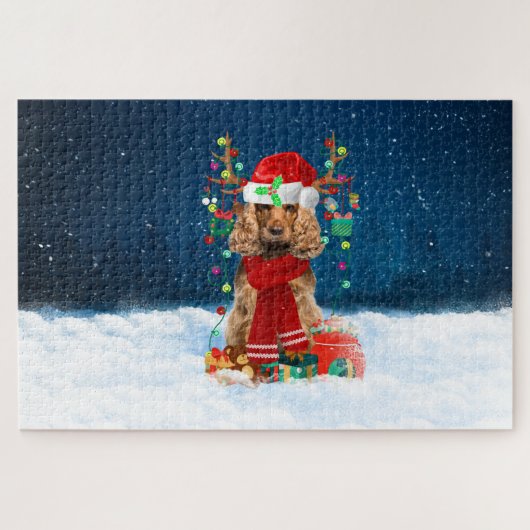 Puzzle Chien Cocker Spaniel avec cadeaux de Noël (Horizontal)
