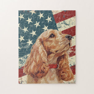 Puzzle Chien Cocker Spaniel Drapeau Américain Grunge