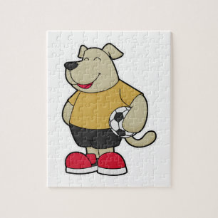 Puzzle Chien comme joueur de football avec balle de footb