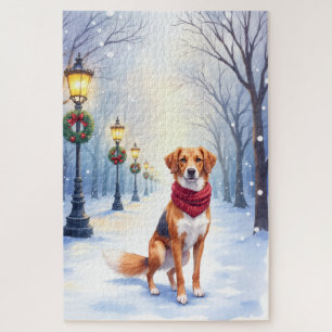 Puzzle Chien courant américain aquarelle Lampe enneigée