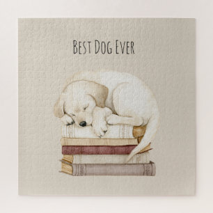 Puzzle Chien crème endormi sur des livres