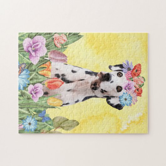 Puzzle Chien dalmate avec fleurs Printemps (Horizontal)