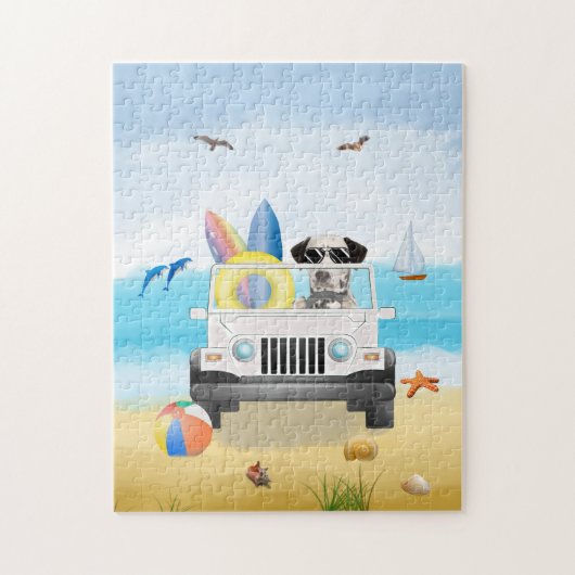 Puzzle Chien dalmate conduisant sur la plage (Vertical)