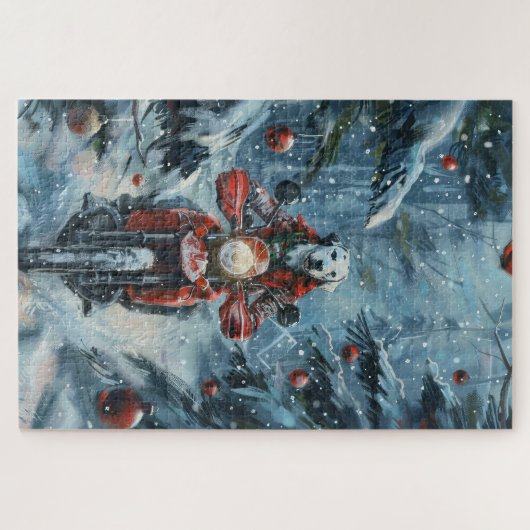 Puzzle Chien dalmate équitation moto Noël (Horizontal)