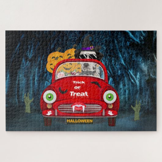 Puzzle Chien Dalmatien conduisant voiture effrayant Hallo (Horizontal)