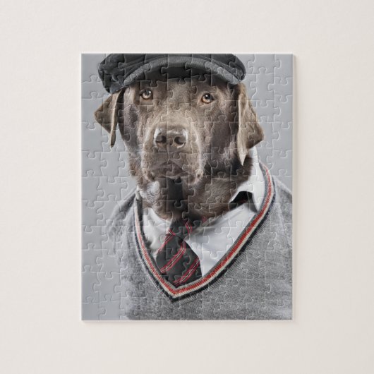 Puzzle Chien dans le chandail et le casquette (Vertical)