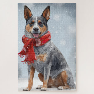 Puzzle Chien de bétail australien à Noël de neige