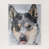 Puzzle Chien de Blue Heeler dans la neige (Vertical)
