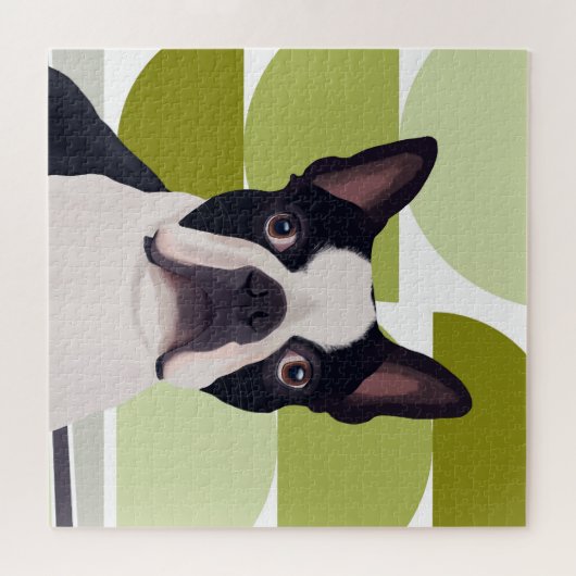 Puzzle Chien de Boston Terrier - Vert géométrique (Horizontal)