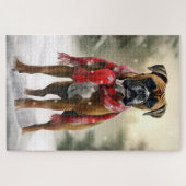 Puzzle Chien de boxe en Noël de neige (Horizontal)