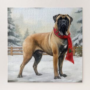 Puzzle Chien de Bullmastiff à Noël de neige
