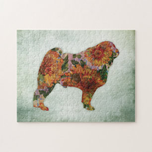 Puzzle Chien de carlin floral sur le vert