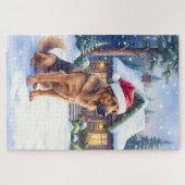 Puzzle Chien de chasse hanovrien Cabane de forêt enneigée (Horizontal)