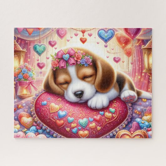 Puzzle Chien de chasse valentin endormi (Horizontal)