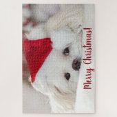 Puzzle Chien de chiot maltais blanc et farci dans un chap (Vertical)