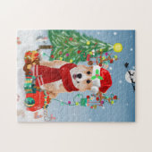 Puzzle Chien de Corgi en neige avec cadeaux de Noël (Horizontal)