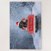 Puzzle Chien de Dachshund en neige assis sur un camion de (Vertical)