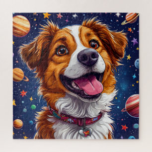 Puzzle Chien de dessin animé joueur avec des couleurs viv