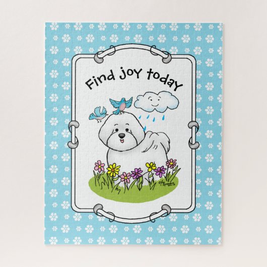 Puzzle Chien de levure Bichon de printemps avec fleurs - (Vertical)