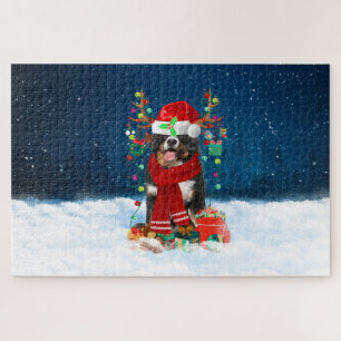 Puzzle chien de montagne bernois avec des cadeaux de Noël