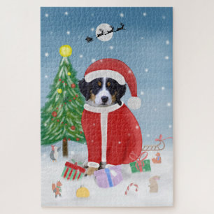 Puzzle Chien de montagne bernois en neige avec sapin de N