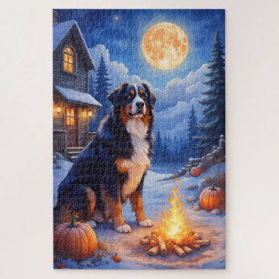 Puzzle Chien de montagne de Berne Village hanté Halloween
