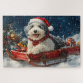Puzzle Chien de mouton anglais dans Sledge Let it neige C (Horizontal)