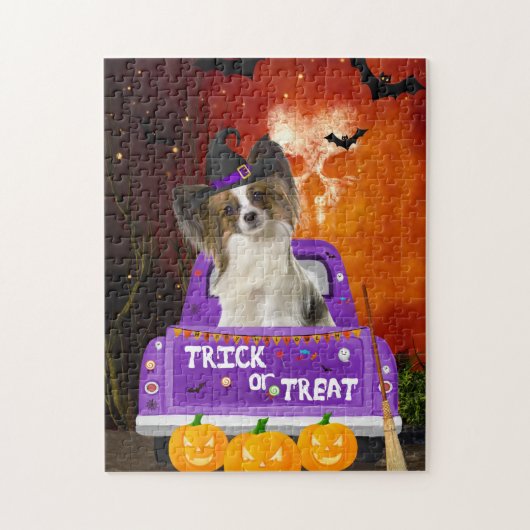 Puzzle Chien de Papillon dans le camion Halloween (Vertical)