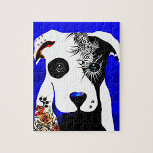 Puzzle Chien de Pitbull avec des tatouages et des
