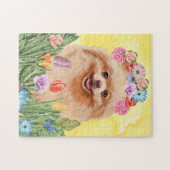 Puzzle Chien de Poméranie avec Fleurs Printemps (Horizontal)
