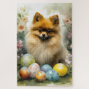 Puzzle Chien de Poméranie avec oeufs de Pâques vacances