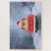 Puzzle Chien de Poméranie en neige assis sur un camion de (Vertical)