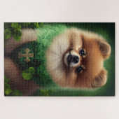 Puzzle Chien de Poméranie en tenue de jour St. Patrick (Horizontal)