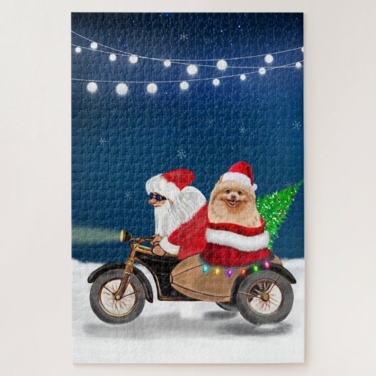Puzzle Chien de Poméranie Noël Père Noël (Vertical)