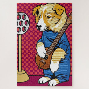 Puzzle Chien de Pop Art Jouant d'un Instrument Retro Band