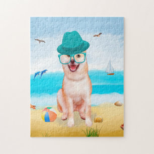 Puzzle Chien de Shiba Inu sur la plage
