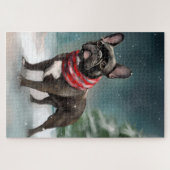 Puzzle Chien de taureau français à Noël de neige (Horizontal)