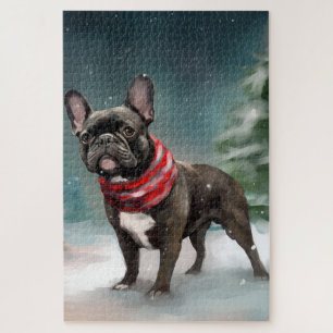 Puzzle Chien de taureau français à Noël de neige