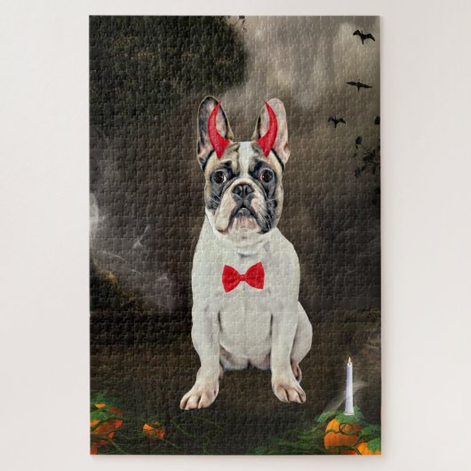 Puzzle Chien de taureau français en costume d'Halloween (Vertical)
