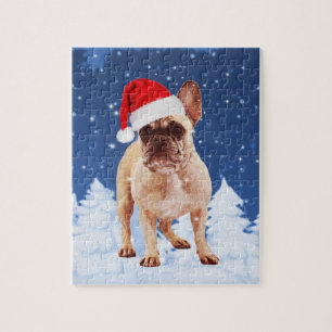 Puzzle Chien de taureau français en Noël de neige avec Sa