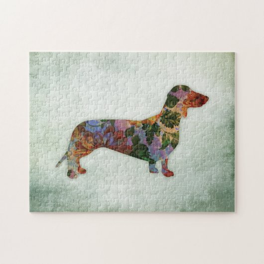 Puzzle Chien de teckel floral sur le vert (Horizontal)