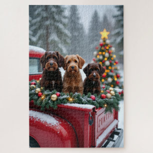 Puzzle Chien d'eau portugais camion rouge de Noël vacance