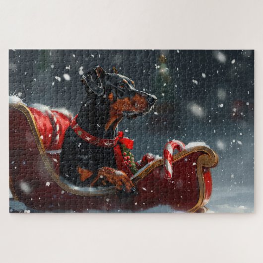 Puzzle Chien Doberman Noël Fête (Horizontal)