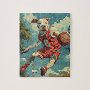Puzzle Chien du Staffordshire américain jouant au basket-