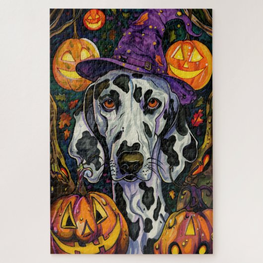 Puzzle Chien éffrayant Dalmatien Halloween sorcière et Ci (Vertical)