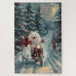Puzzle Chien Esquimau Américain à moto Noël
