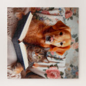 Puzzle Chien et chat lisant un livre (Horizontal)